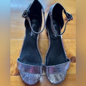 Teen Shop Iridescent Purple & Copper Snakeskin Block Heels